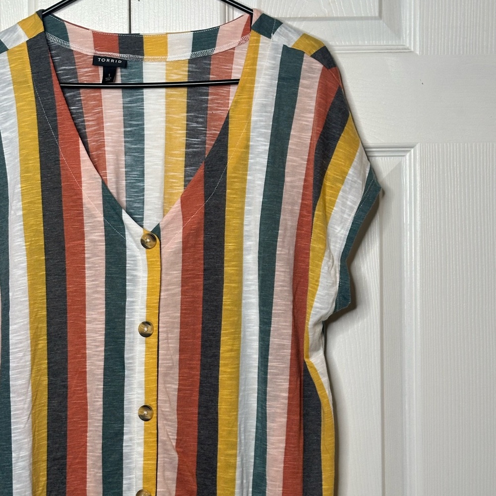Torrid Multicolor Striped Button-Down Top - image 11